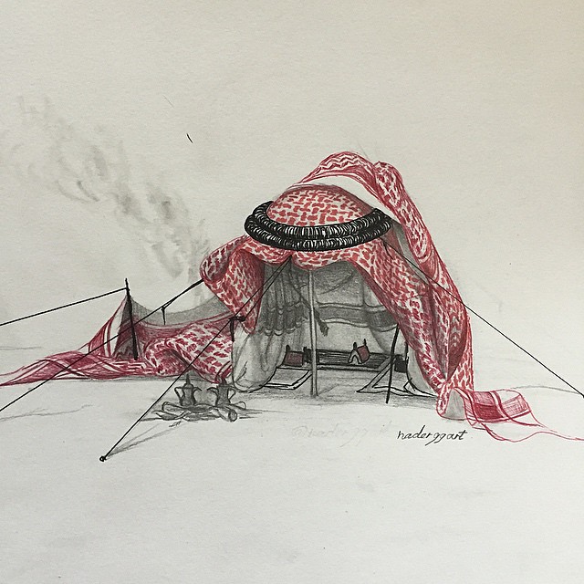 نادر العتيبي يمزج الصحراء في لوحاته التشكيلية بابداع كبير
